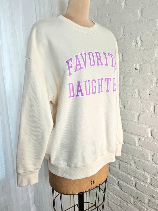 Favorite Daughter Graphic Sweatshirt Cream Pink Logo Pullover Size Large - Picture 3 of 10